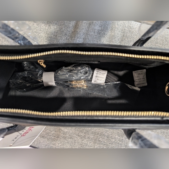 Trina Turk Colorblock Satchel with detachable shoulder strap, Black w/Black, NWT - Picture 7 of 9